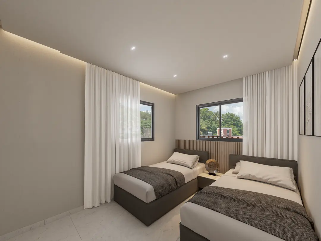 Habitación secundaria del apartamento de 2 habitaciones con dos camas individuales